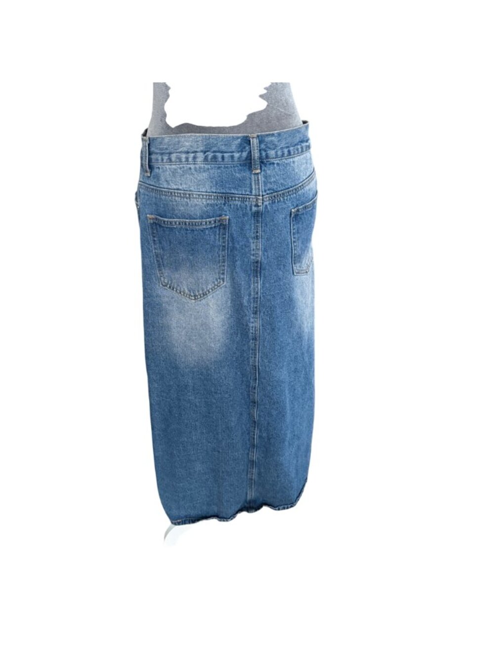 Cider Womens Medium Wash Denim Midi Skirt With Front Slit Size L - Picture 4 of 5